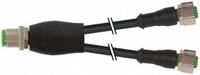 Cordset: M12 Male Straight X (2) M12 Female Straight, 4 Pins, Black, PVC, 0.6 m Cable Lg (MPN 7000-40701-6130060). Key specifications — Cable Jacket Color: Black; End 1 Gender: Male; End 1 Mounting Orientation: Straight; End 2 Gender: Female; End 2 Mounting Orientation: Straight; End 2 Connection Type: (2) M12; IP Rating: IP66K; Brand: MURRELEKTRONIK.