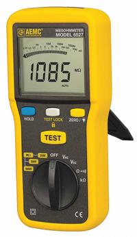 AEMC INSTRUMENTS Megohmmeter: 1 kiloohm to 4 gigohm, CAT IV 600V, IP51, Digital, No Output, 200 mA (MPN 6527). Key specifications — IP Rating: IP51; Test Voltage: 250V DC; Brand: AEMC INSTRUMENTS.
