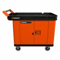 CRESCENT Utility Cart: 500 lb, 37 in L x 23 in W x 23 in H Overall Dim, 2 Shelves, Black, Raised (MPN IUC2SCBM-2DLR). Key specifications — Includes: Double Door Lockable Storage; Brand: CRESCENT.