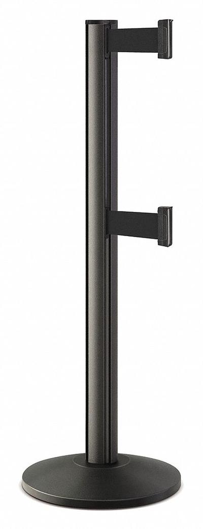 LAVI Barrier Post with Belt: Black, No Pattern, No Legend, 10 ft Belt Lg, Black - Solid-Color Retractable Belt Post Barriers