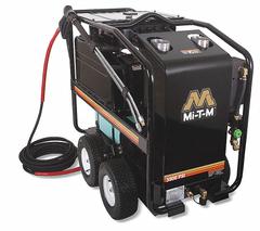 MI-T-M Electric Pressure Washer: Cart, 230 V – Single-Phase, 3,000 psi, 3.5 gpm, 8 hp (MPN GH-3004-0M10). Key specifications — Burner Fuel: Diesel; Pump Drive: Belt; Brand: MI-T-M.