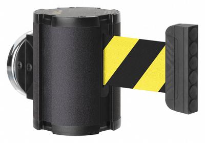 LAVI Retractable Belt Barrier: Magnet, 15 ft Belt Lg, Pattern, Black/Yellow - Magnetic-Mount Retractable Belt Barriers