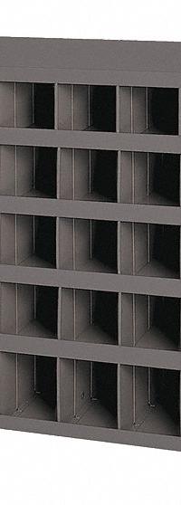 DURHAM MFG Pigeonhole Bin Unit: 34 in x 8 1/2 in x 24 in, 40 Compartments, Gray, Steel (MPN 349-95). Key specifications — attr7229: Steel; attr38869: DURHAM MFG; attr38873: Gray.