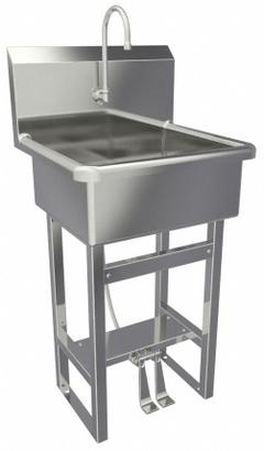 SANI-LAV Hand Sink: 46 1/2 in Overall Ht, 20 in Bowl Lg, 9 in Bowl Dp, 2 gpm Flow Rate, 16 ga (MPN 524). Key specifications — Includes Side Splash: Side Splash Not Included; Brand: SANI-LAV.