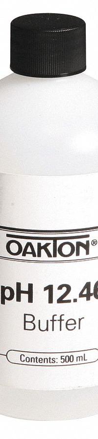 OAKTON Buffer - pH 12.46: ACS, 500 mL Volume, Liquid, pH 12.46, Plastic, Bottle, Solution, 1 (MPN 00654-12). Key specifications — Brand: OAKTON; CAS Number: 1305-62-0; Chemical Family Type: Solution; Chemical Grade: ACS; Concentration: pH 12.46; Container Material: Plastic; Container Type: Bottle; Form: Liquid.