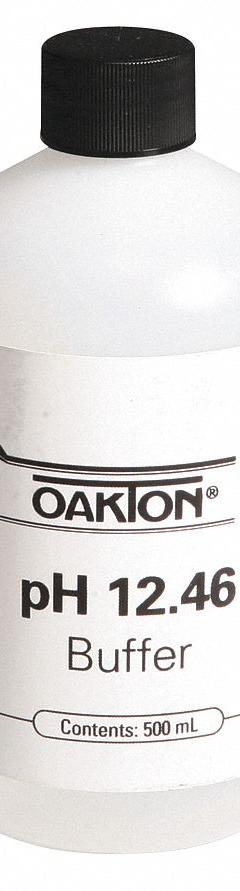 OAKTON Buffer - pH 12.46: ACS, 500 mL Volume, Liquid, pH 12.46, Plastic, Bottle, Solution, 1 (MPN 00654-12). Key specifications — Brand: OAKTON; CAS Number: 1305-62-0; Chemical Family Type: Solution; Chemical Grade: ACS; Concentration: pH 12.46; Container Material: Plastic; Container Type: Bottle; Form: Liquid.