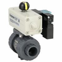 HAYWARD FLOW CONTROL Pneumatically Actuated Two-Way Ball Valve: 3/4 in, PVC, Double-Acting (MPN PSDTBH107STEA8). Key specifications — Brand: HAYWARD FLOW CONTROL; Pilot Solenoid Voltage: Not Included.