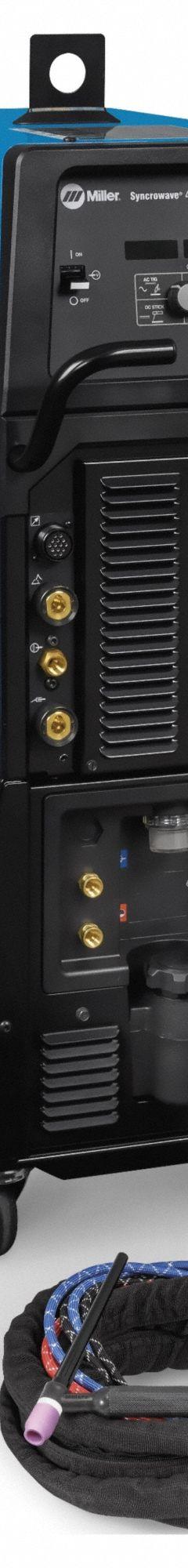 MILLER ELECTRIC TIG Welding Package: Syncrowave 400, AC/DC, TIG Pack w/Foot Control & Water Cooler (MPN 951000004). Key specifications — Maximum Amperage (TIG): 400 A; Phase: Single-/Three-Phase; Input Frequency: 50/60 Hz; Input Voltage (Nominal) (Merch - Table Column, Filters): 480V.