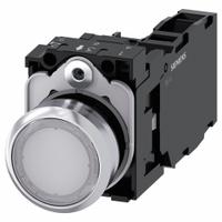 SIEMENS Illuminated Push Button: Illuminated, Flush Profile, Non-Metallic, 22 mm, 1NO/1NC (MPN 3SU1152-0AB60-1FA0). Key specifications — Brand: SIEMENS; Action: Momentary; Series: 3SU; Push Button Material Type: Non-Metallic.