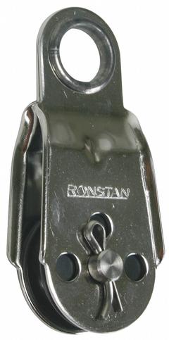 RONSTAN Pulley Block: Fixed, Pulling, 990 lb Working Load Limit, 1/8 in Compatible Rope Dia, Sleeve (MPN RF468). Key specifications — Product Type: Pulley Block; Brand: RONSTAN; Compatible Rope Type: Wire Rope; Pulley Type: Fixed; Attachment Type: Fixed Eye; Operation: Pulling; Bearing Type: Sleeve; Finish: Plain.