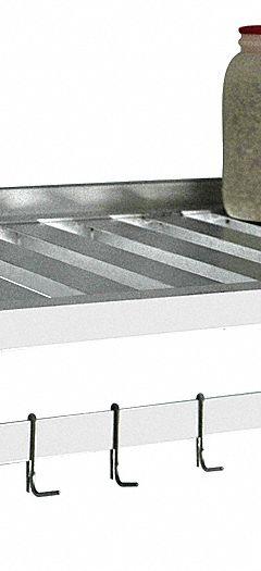 NEW AGE INDUSTRIAL T-Bar Wall Shelf/Pot Rack: 60 in x 20 in x 13 in, 60 in x 20 in, Aluminum (MPN 1123PR). Key specifications — Material: Aluminum; Standards: NSF; Finish: Unfinished; Includes: Mounting Posts; Brand: NEW AGE INDUSTRIAL.