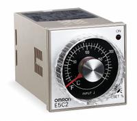 OMRON Temperature Controller: E5C2, 1/16 DIN Size, J Thermocouple, On/Off Action, 100 to 240V AC (MPN E5C2R20JWAC10024032392). Key specifications — Brand: OMRON; Control Mode: On/Off Action; Display Type: Analog; Input Voltage: 100 to 240V AC; Output: 3 A Relay; Product Type: Temperature Controller; Sensor Type: J Thermocouple; Series: E5C2.