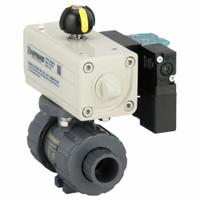 HAYWARD FLOW CONTROL Pneumatically Actuated Two-Way Ball Valve: 1/2 in, PVC, Double-Acting (MPN PSDTBH105STVA8). Key specifications — Brand: HAYWARD FLOW CONTROL; Pilot Solenoid Voltage: Not Included.
