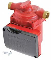 Circulating Pump: 1/25 hp HP, 115V AC, Bronze, 1, 17 gpm, 14 ft Max. Head, 5 in Face to Face, Inline (MPN 59896114). Key specifications — Nameplate Voltage: 115V AC; Connection Type: Sweat; Brand: GRUNDFOS; Includes Volute: Volute Included; Efficiency: Standard Efficiency; System Type: Potable Water.