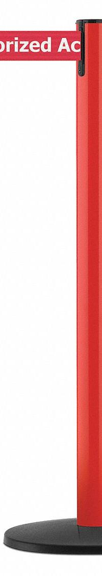 TENSABARRIER Barrier Post with Belt: Red, No Pattern, Authorized Access Only, 7 1/2 ft Belt Lg, Red (MPN 889B-33-21-STD-NO-RAX-C). Key specifications — attr981468: Cast Iron; attr981465: Red; attr981461: TENSABARRIER; attr981440: Metal Alloy; attr981443: Red; attr981449: Authorized Access Only; attr981448: White.