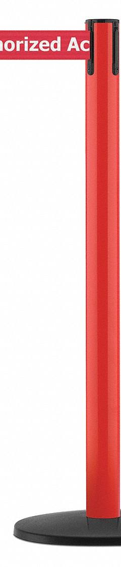 TENSABARRIER Barrier Post with Belt: Red, No Pattern, Authorized Access Only, 7 1/2 ft Belt Lg, Red (MPN 889B-33-21-STD-NO-RAX-C). Key specifications — attr981468: Cast Iron; attr981465: Red; attr981461: TENSABARRIER; attr981440: Metal Alloy; attr981443: Red; attr981449: Authorized Access Only; attr981448: White.