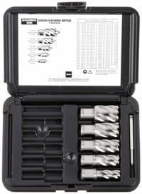SLUGGER BY FEIN Annular Cutter Set: 1 in Max Cutting Dp, Pilot Pin Included, Bright (Uncoated) (MPN 63134999010). Key specifications — attr253884: Yes; attr253885: Bright (Uncoated); attr253886: High Speed Steel; attr253887: Weldon Flat; attr253888: Fractional Inch; attr253891: 15/16 in; attr277149: SLUGGER BY FEIN.