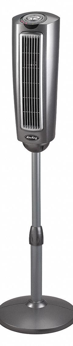 AIR KING Freestanding Fan: 3 1/2 in Blade Dia, 53 in Ht, 3 Speeds, Oscillating, Plastic, Plug-In (MPN 9535). Key specifications — Brand: AIR KING; Number of Speeds: 3; Guard Material: Plastic; Voltage: 120V AC; Oscillation: Oscillating; Includes Remote Control: Yes; Application: Home and Office; Power Source: Plug-In.
