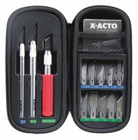 X-ACTO Precision Knife Kit: Curved/Straight/Triangular, 2 in_1 1/2 in_1 3/4 in Blade Lg, Metal (MPN X5285). Key specifications — attr307565: Metal; attr307563: Carbon Steel; attr307566: Yes; attr324883: X-ACTO.