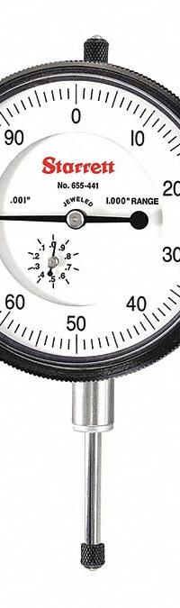 STARRETT Dial Indicator,1" Range,.001" Grad,ADG Group 3: 0 in to 1 in, Inch, Plunger (MPN 655-441J). Key specifications — attr1184168: 655-441J; attr1184178: 0-100; attr1184223: STARRETT; attr1200883: Dial Indicator,1" Range,.001" Grad,ADG Group 3; attr1184173: AGD 3; attr1184177: 0.001 in; attr1184208: Not Included.