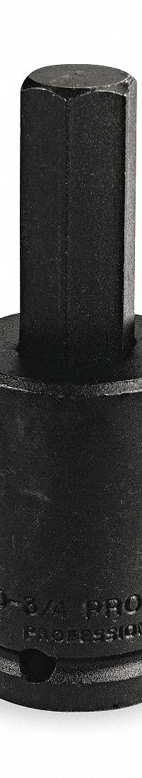 PROTO Impact Socket Bit : SAE, 3/4 in Tip Size, 4 3/8 in Overall Lg, Fixed Insert, J075903/4. Key specifications — attr1204700: Fixed Insert; attr1204712: PROTO.