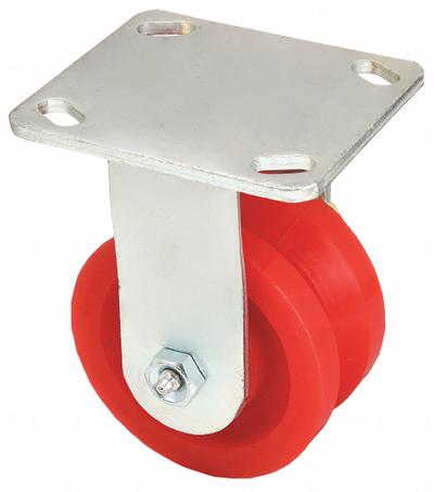 APPROVED VENDOR Plate Caster: Rigid, Polyurethane, 4 in Wheel Dia, 2 in Wheel Wd, Roller - V-Groove Track-Wheel Plate Casters
