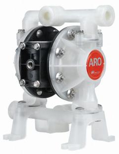 ARO Double Diaphragm Pump: Polypropylene Body, 1/2 in, NPT Connection, 15.2 gpm, 289 ft Max. Head (MPN PD05P-ARS-PAA-B). Key specifications — Brand: ARO; Seat Material: PP; Check Valve Material: Santoprene.