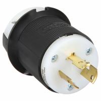 HUBBELL Locking Plug: Non-NEMA, Black/White, 250V AC, 20 A, 2 Pole, 3 Blade (MPN HBL9965GCB). Key specifications — Brand: HUBBELL.