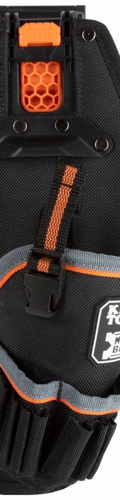 KLEIN TOOLS Tool Pouch: 7 1/2 in W x 3 3/4 in D x 12 1/4 in H, 9 Pockets, For 2 1/2 in Belt Wd - Max (MPN 55836MB). Key specifications — attr1135822: Polyester; attr1201302: Knives; attr1124797: KLEIN TOOLS; attr1135821: Black/Gray/Orange; attr1135832: Clip.