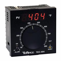 TEMPCO Temperature Controller: TEC-404, 1/4 DIN Size, J, Proportional, 90 to 264V AC, 50°F to 850°F (MPN TEC57401). Key specifications — Brand: TEMPCO; Alarms: No Alarm; Control Mode: Proportional; Current: 0.042; Display Type: Analog; Input Voltage: 90 to 264V AC; Output: 5 A Relay; Product Type: Temperature Controller.