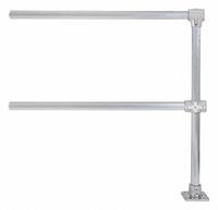 HOLLAENDER Handrail Extension: Toe Board Not Included, 5 in x 5 in, Floor Mounted Rail Mounting (MPN 50330). Key specifications — Product Type: Handrail Extension; Brand: HOLLAENDER; Color: Silver; Handrail Shape: Round; Material: Aluminum; Number of Rail Levels: 2; Rail Mounting Style: Floor Mounted.
