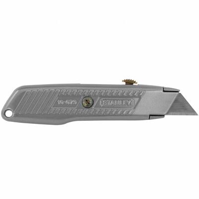 STANLEY Utility Knife: 6 in Overall Lg, Steel Std Tip, Textured, Metal, Gray - Retracting Utility Knives