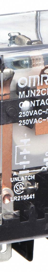 OMRON Latching Relay: Socket Mounted, 10 A Current Rating, 120V AC, DPDT, 9 Pins/Terminals, C Socket (MPN MJN2CK-AC120). Key specifications — Brand: OMRON; Base Type: Square; Mounting Style: Plug-In; Pin Shape: Round; Electrical Connection: Plug-In; Manufacturer Part Number: MJN2CK-AC120; Series: MJN Series.