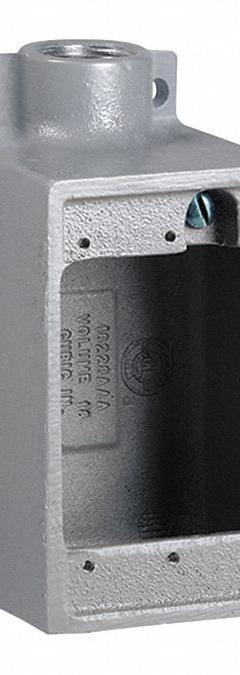 HUBBELL KILLARK Device Box: Iron, Rectangular, 1 Gangs, 1 in Hub Size, 18 cu in Capacity, Gray (MPN FS-3M). Key specifications — Color: Gray; Brand: HUBBELL KILLARK.