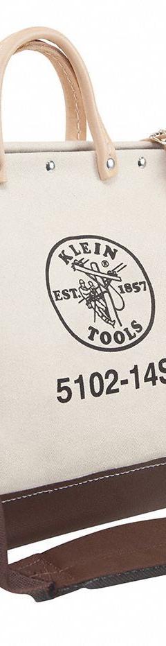 KLEIN TOOLS Tool Bag: 14 in W x 6 in D x 12 in H, Brown, Canvas, 10 Pockets, 10 Inside Pockets (MPN 5102-14SP). Key specifications — Color: Brown; Brand: KLEIN TOOLS; Material: Canvas.