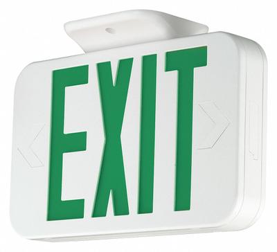 COMPASS Exit Sign: LED, White, Green, 2 Faces, Ceiling/Wall, Not Battery Powered - Plastic Lighted Exit Signs