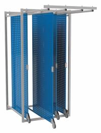 TRESTON Pegboard Floor Rack: Square, 3/8 in Peg Hole Size, 84 in x 40 in x 42 in, Steel, Blue (MPN 830518-07P). Key specifications — Material: Steel; Finish: Powder Coated; Peg Hole Shape: Square; Includes: Casters; Color: Blue; Brand: TRESTON.