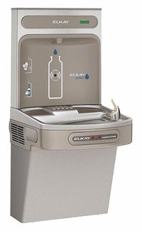 ELKAY Drinking Fountain with Bottle Filler: On-Wall, 8 gph @ 50°F, Touchless Sensor, Gray (MPN EZO8WSLK). Key specifications — Brand: ELKAY; Housing Material: Vinyl Clad Steel; Housing Finish: Granite; Chilling Capacity: 8 gph @ 50°F; Housing Color: Gray.