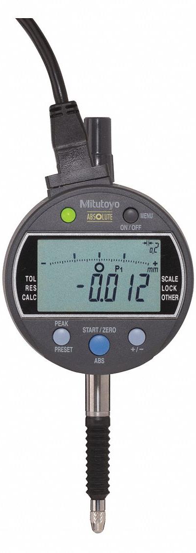 MITUTOYO Backlit Digital Indicator: 0 in to 0.5 in /0 mm to 12.7 mm - Digital Indicators with Removable Flat Back