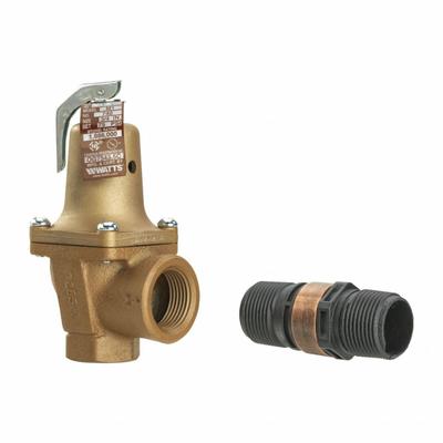 Watts Relief Valve: FNPTF x FNPTF, 3/4 in x 1 in, Iron, 75 psi Max. Op Pressure - ASME Section XIII Hot Water Pressure Relief Valves