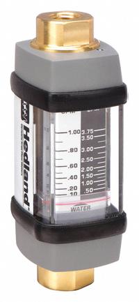 HEDLAND Mechanical Flowmeter: Water and Other Fluid Meter, Scale, Variable Area, Inline, Universal (MPN H205B-010). Key specifications — Display Type: Scale; O-Ring Material: Viton; Includes Flow Rate Adjustment Knob: No; Includes Pressure Guage: No; Mounting Orientation: Universal; Unit Of Measure: Gallons; Brand: HEDLAND; Accuracy: +/-7%.