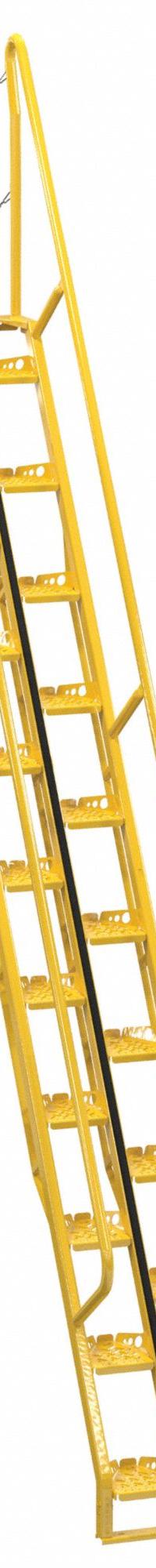 VESTIL Alternating Tread Stairs: 16.6 ft Overall Ht, Steel, 350 lb Load Capacity, Perforated (MPN ATS-13-56). Key specifications — Color: Yellow; Brand: VESTIL.