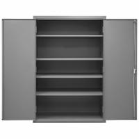 DURHAM MFG Storage Cabinet: 48 in x 24 in x 84 in, Swing Handle & Keyed, 16 ga Panel Thick, Shelves (MPN 2504-4S-95). Key specifications — attr62698: Gray; attr62736: Welded; attr62693: Assembled; attr62737: Stationary; attr62694: Adjustable; attr62695: Powder Coated; attr62696: Steel; attr62689: DURHAM MFG.