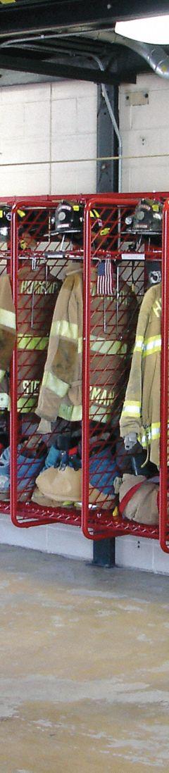 GROVES Turnout Gear Storage Rack: Wall Mount, 1 Sides, 7 Compartments, Steel, Red, 146 1/4 in Lg (MPN RRWM-7/20). Key specifications — Material: Steel; Brand: GROVES; Color: Red.