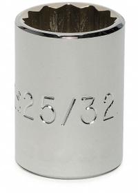 PROTO Socket: SAE, 1/2 in Drive Size, 25/32 in Socket Size, 12-Point, Std, Chrome, Socket (MPN J5425). Key specifications — attr1204417: PROTO; attr1204392: Chrome.
