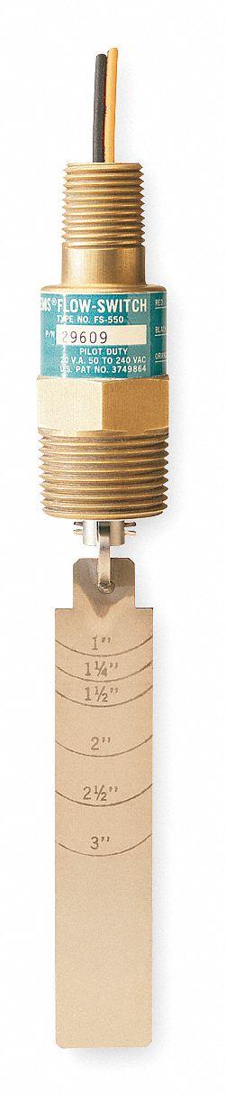 GEMS SENSORS Liquid Flow Switch: Paddle, 1 1/2 in For Pipe Size, Brass, 1 in NPT, NPT - Insertion-Style Hazardous-Location Switches for Liquids