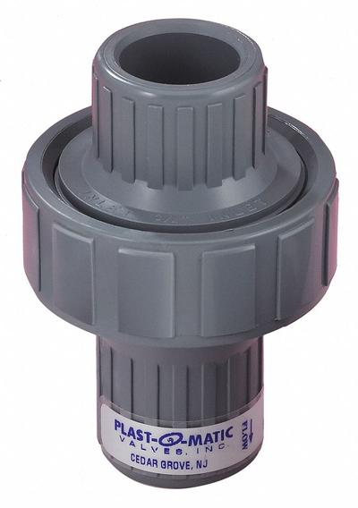 PLAST-O-MATIC Check Valve: Diaphragm, Inline Valve Body, 3/4 in Pipe Size, FNPT x Socket - Polypropylene Inline Diaphragm Check Valves