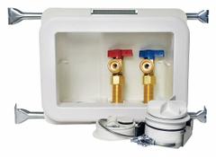 OATEY Outlet Box: PEX F1960, 1/4 in Turn, Adj, 8.33 in Box Wd, 5.5 in Box Ht (MPN 38473). Key specifications — Valve Connection: 1/4 in Turn; Inlet Connection: PEX F1960; Drain Location: Adjustable; Brand: OATEY.