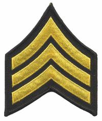 HEROS PRIDE Embroidered Patch: SGT, 3 in, Black/Gold, Plastic, Sew-On, Rank Insignia, 1 PR (MPN 15404S). Key specifications — attr1074238: Sew-On; attr188498: 3 in; attr188499: Gold; attr188500: Plastic; attr188503: SGT; attr193746: HEROS PRIDE.