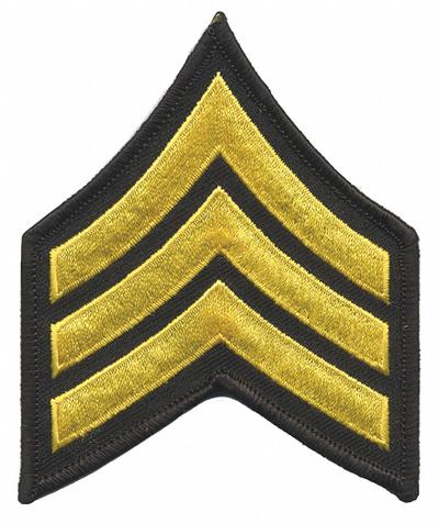 HEROS PRIDE Embroidered Patch: SGT, 3 in, Black/Gold, Plastic, Sew-On, Rank Insignia - Embroidered Insignia
